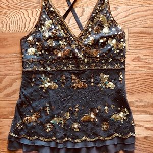 Chocolate and gold embellished cross back tank